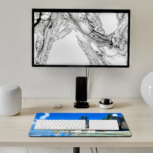 Beaches Scene France Seychelles Large Extended Gaming Mouse Pad (12x24in) - Durable Stitched Edges XXL Desk Mat for Keyboard and Mouse - Water Resistant & Non-Slip Rubber Base - color: black-3, size: 12x24in
