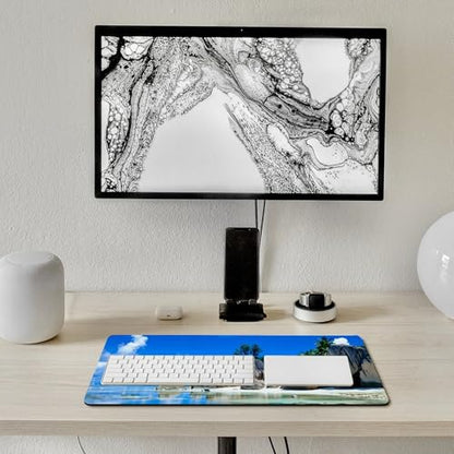 Beaches Scene France Seychelles Large Extended Gaming Mouse Pad (12x24in) - Durable Stitched Edges XXL Desk Mat for Keyboard and Mouse - Water Resistant & Non-Slip Rubber Base - color: black-3, size: 12x24in