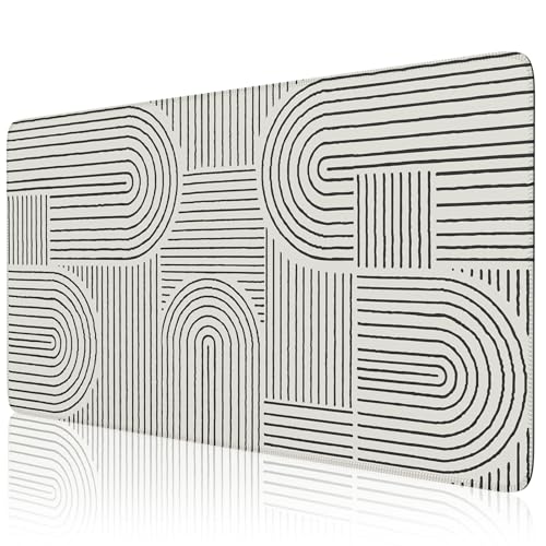 iCasso White Desk Matt for Desktop, Cute Desk Pad Mat, Large Mouse Pad, Anti-Slip Big Mousepad with Stitched Edges, Keyboard Pad for Computer(White) - color: Line-White