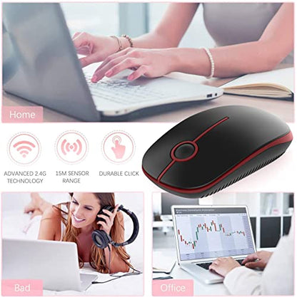 VssoPlor Wireless Mouse, 2.4G Slim Portable Quiet Computer Mice with Nano Receiver for Notebook, PC, Laptop, Computer-Black and Wine Red - color: Black and Wine Red