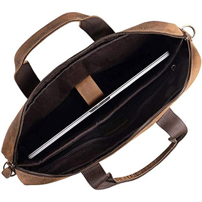 Leather briefcase 18 Inch Laptop Messenger Bags for Men and Women Best Office briefcase Satchel Bag - color: Distressed Tan
