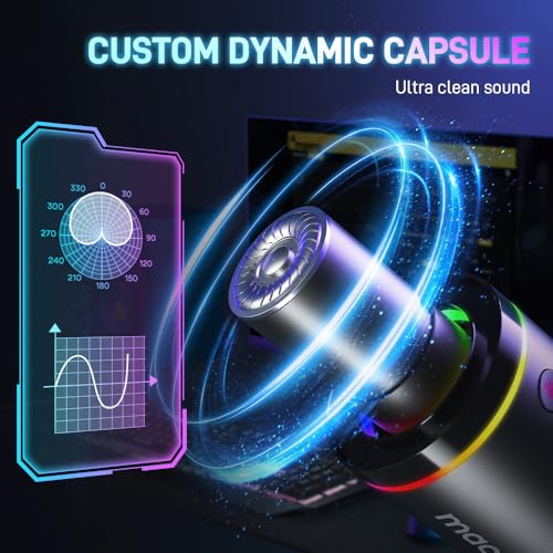 MAONO XLR/USB Dynamic Microphone, RGB Gaming Mic with Software, Mute, Gain Knob, Volume Control and Headphone Jack for Streaming, Podcasting, Recording-PD200X (Black) - color: Black