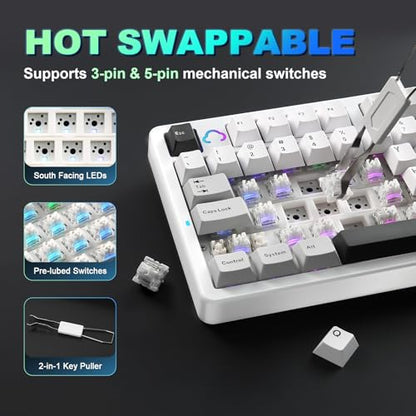 YUNZII AL98 QMK/VIA Wireless Mechanical Gaming Keyboard,Full Aluminum,BT/2.4G/USB-C, Pre-Lubed Hot Swappable Gasket Mount 1800 Layout,RGB Backlit for Win/Mac (White, Milk Switch) - color: White, size: Milk Switch