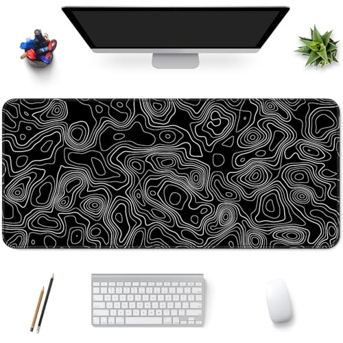 Desk Mat,Large Gaming Mouse Pad 35''×15.6'' XXL Extended Mouse Pad Mat Desk Pad with Non-Slip Base Mousepad for Computer,Office,Keyboard and Laptop - Topographic Black and White - color: A5-Topographic 2