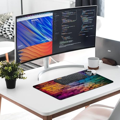 Vibrant Graffiti-Style Brick Large Extended Gaming Mouse Pad 30"x16" - XXL Computer Desk Mat for Keyboard and Mouse - Non-Slip Rubber Base & Durable Stitched Edges - color: Black-1, size: 30"Lx16"W