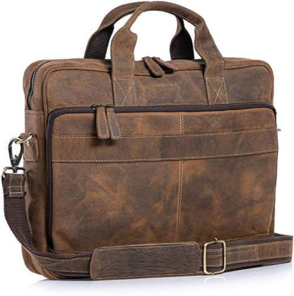 Leather briefcase 18 Inch Laptop Messenger Bags for Men and Women Best Office briefcase Satchel Bag - color: Distressed Tan