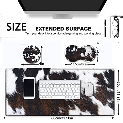 Large Mouse Pad, Extended Office Desk Pad 31.5x11.8in, Ergonomic Memory Foam Mouse Wrist Rest Support for Home Office Computer Writing Pad, Cute Funy Faux Black Brown Cowhide Fur XXL Gaming Mouse Mat - color: JV-Mouse pad-12-A-12