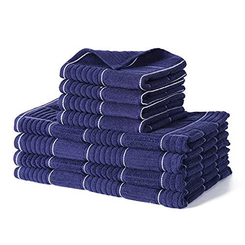 Glynniss Kitchen Towels and Dishcloths Set, Four Dish Towels 16x26 Inches, Four Absorbent Dish Cloths for Washing Dishes 12x12 Inches, Cleaning and Drying for Everyday Use Pack of 8 (Blue) - color: Blue