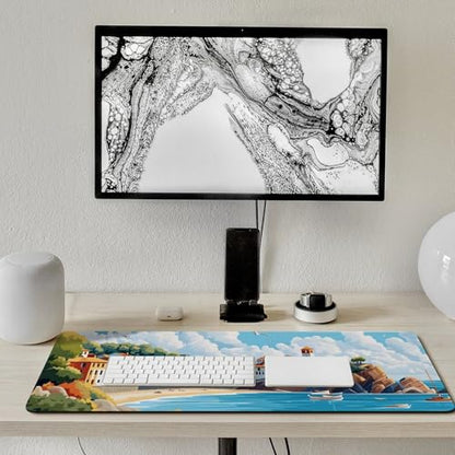 Sea Sandy Beaches Large Extended Gaming Mouse Pad (16x36in) - Durable Stitched Edges XXL Desk Mat for Keyboard and Mouse - Water Resistant & Non-Slip Rubber Base - color: black-2, size: 16x36in