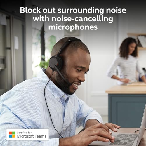 Jabra Evolve2 50 Wired Single-Ear Headset - Noise Cancelling Headphones, Bluetooth Headset for Work with Noise Cancelling Microphones, Goes with Online Meeting Platforms Like Microsoft Teams, Black - style: Microsoft Teams, Single Ear