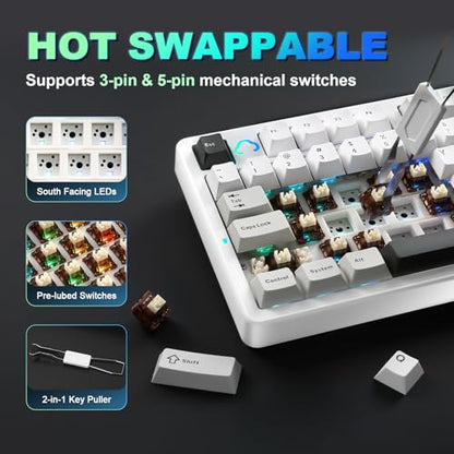 YUNZII AL98 QMK/VIA Wireless Mechanical Gaming Keyboard,Full Aluminum,BT/2.4G/USB-C, Pre-Lubed Hot Swappable Gasket Mount 1800 Layout,RGB Backlit for Win/Mac (White, Cocoa Cream V2 Switch) - color: White, size: Cocoa Cream V2 Switch