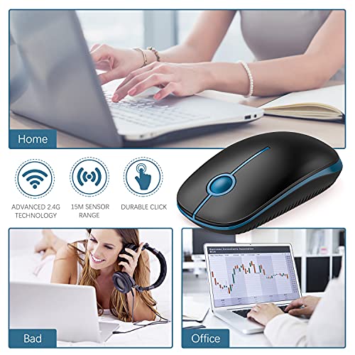 Vssoplor Wireless Mouse, 2.4G Slim Portable Computer Laptop Mouse with Nano Receiver Quiet Silent Optical Mice for Notebook, PC, Laptop, Computer-Black and Sapphire Blue - color: Black and Sapphire Blue