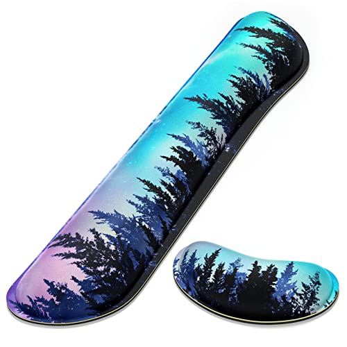 Dapesuom Enlarge Keyboard Wrist Rest, Memory Foam Wrist Cushion for Desk Mats Support, Cute Typing Pain Relief Keyboard Mouse Pad Rests Set with Non-Slip Base for Gaming Laptop Office Computer, Forest - color: Forest