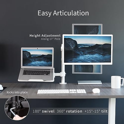 VIVO Fully Adjustable 13 to 32 inch Single Computer Monitor and Laptop Desk Mount Combo, Stand with Grommet Option, Fits up to 17 inch Laptops, White STAND-V002CW - color: White