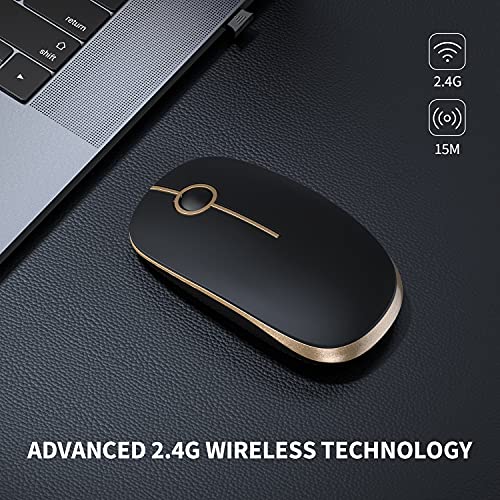 VssoPlor Wireless Mouse, 2.4G Slim Portable Computer Laptop Mouse with Nano Receiver Quiet Silent Optical Mice for Notebook, PC, Laptop, Computer-Black and Gold - color: Black and Gold