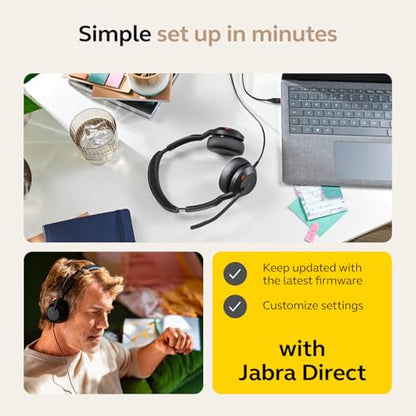 Jabra Evolve2 50 Wired Dual-Ear Headset - Noise Cancelling Headphones, Bluetooth Headset for Work with Noise Cancelling Microphones, Goes with Online Meeting Platforms Like Microsoft Teams, Black - style: All Platforms, Dual Ear 2