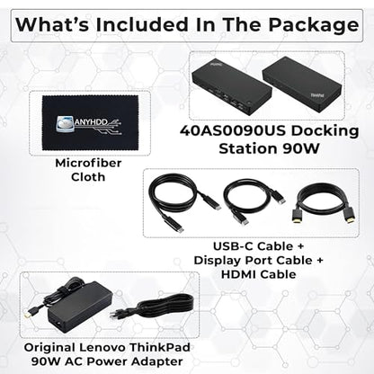 Lenovo 40AS0090US Thinkpad Docking Station Gen 2 - Supports 4K Display, 1 Year Warranty, Lenovo Docking Station with 90W Adapter, HDMI, USB-C, DisplayPort Cables - USB-C Thunderbolt 3 Dock (Renewed) - style: 40AS0090US