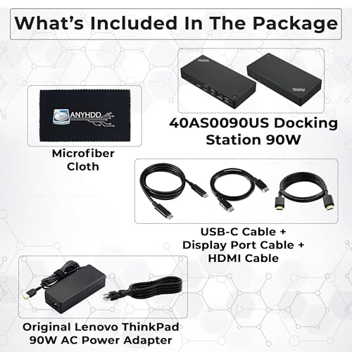 Lenovo 40AS0090US Thinkpad Docking Station Gen 2 - Supports 4K Display, 1 Year Warranty, Lenovo Docking Station with 90W Adapter, HDMI, USB-C, DisplayPort Cables - USB-C Thunderbolt 3 Dock (Renewed) - style: 40AS0090US