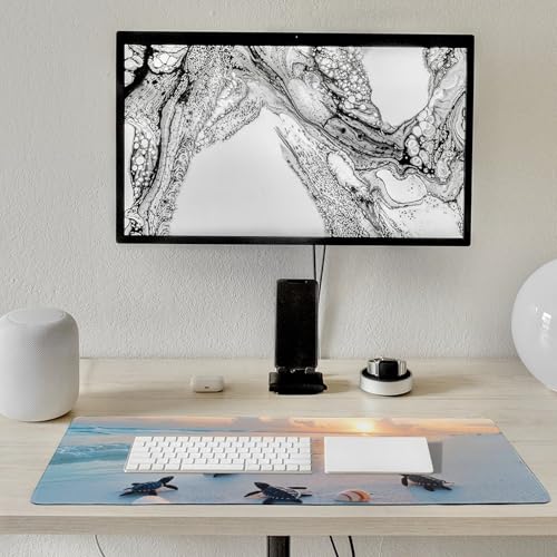 Ocean & Sunset Beach Scene Large Extended Gaming Mouse Pad (12x31.5in) - Durable Stitched Edges XXL Desk Mat for Keyboard and Mouse - Water Resistant & Non-Slip Rubber Base - color: black, size: 12x31.5in