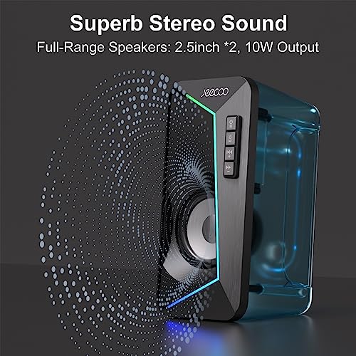 Jeecoo M30 Bluetooth Computer Speakers, RGB PC Gaming Speakers for Desktop with Crisp Stereo Sound, Dynamic LED Modes, Easy-Access Control, 10W - USB-Powered (Not 3.5mm Aux)