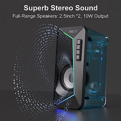 Jeecoo M30 Bluetooth Computer Speakers, RGB PC Gaming Speakers for Desktop with Crisp Stereo Sound, Dynamic LED Modes, Easy-Access Control, 10W - USB-Powered (Not 3.5mm Aux)