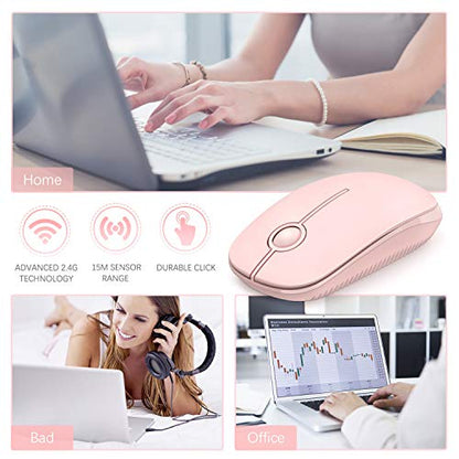 VssoPlor Wireless Mouse, 2.4G Slim Portable Computer Laptop Mouse with Nano Receiver Quiet Silent Optical Mice for Notebook, PC, Laptop, Computer-Pure Pink - color: Pink