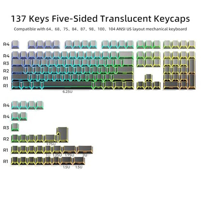 XVX Shine Through PBT Keycaps, Gradient Gray Keyboard Keycaps Cherry Profile, Custom Side Printed Keycap Sets Suitable for 60% 65% 75% 80% 100% Mechanical Keyboard - color: Gradient Grey Prism