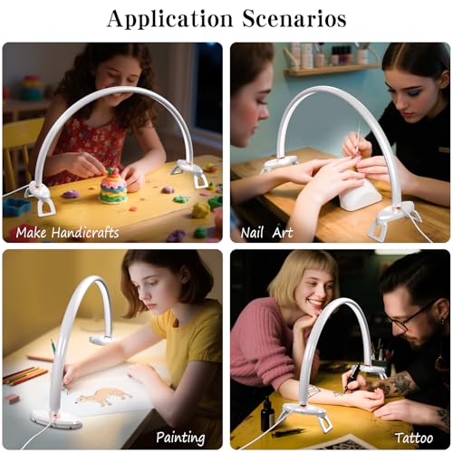 Half Moon Nail Desk Lamp,USB Powered Tri-Color Temperature Brightness Adjustable Arch Light for Moon Light Nail Tech/Handicraft Lighting (Medium Size White) - size: 20 inch white