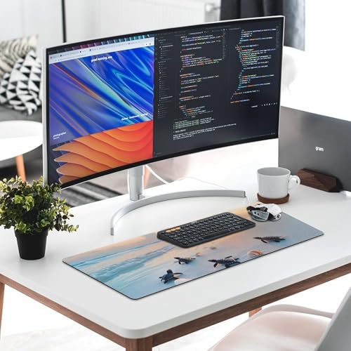 Ocean & Sunset Beach Scene Large Extended Gaming Mouse Pad (12x31.5in) - Durable Stitched Edges XXL Desk Mat for Keyboard and Mouse - Water Resistant & Non-Slip Rubber Base - color: black, size: 12x31.5in
