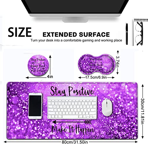 Large Mouse Pad, Extended Office Desk Pad 31.5x11.8in, Ergonomic Memory Foam Mouse Wrist Rest Support for Home Office Computer Writing Pad, Work Hard Quotes Purple Gradient Gilt XXL Gaming Mouse Mat - color: JV-Mouse pad-12-A-8