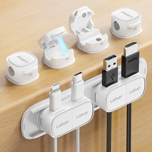 6 Pack Magnetic Cable Clips [1s Open/Lock], Laitver Cord Organizer Holder Strong Adhesive Desk Cable Management- Organize Charging Cords Neatly for Home, Office, Car,Desk, Nightstand - color: White