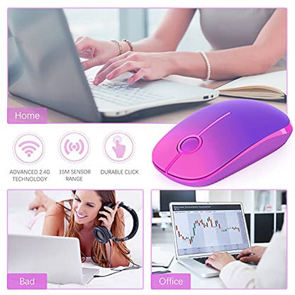 VssoPlor Wireless Mouse, 2.4G Slim Portable Computer Laptop Mouse with Nano Receiver Quiet Silent Optical Mice for Notebook, PC, Laptop, Computer-Gradient Purple - color: Gradient Purple