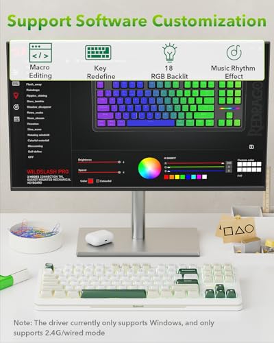 Redragon K734W Wireless Mechanical Keyboard, Tri Mode BT5.0/2.4G/USB-C 75% 81 Keys TKL Custom Hot Swappable Gaming Keyboard, Pre-lubed Linear Switches,RGB Gasket Computer Creamy Keyboard, for PC/MAC - color: Green TKL