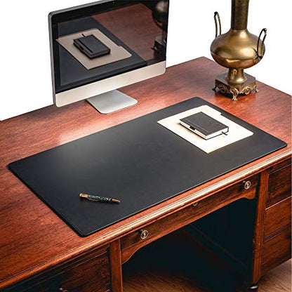 Dacasso Leather Desk Pad Without Side Rails - color: Black Leatherette, size: 24" x 38"
