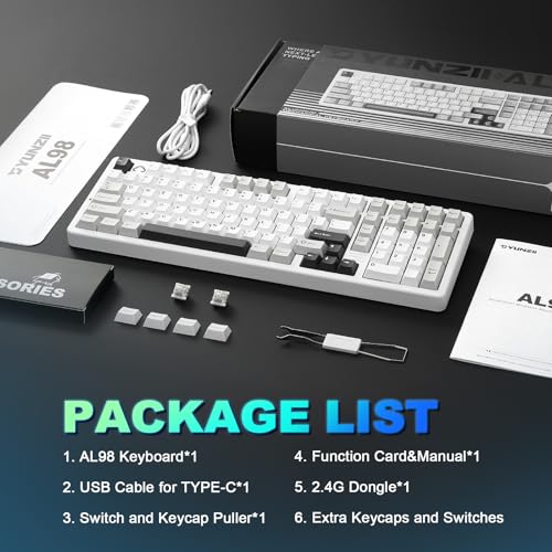 YUNZII AL98 QMK/VIA Wireless Mechanical Gaming Keyboard,Full Aluminum,BT/2.4G/USB-C, Pre-Lubed Hot Swappable Gasket Mount 1800 Layout,RGB Backlit for Win/Mac (White, Milk Switch) - color: White, size: Milk Switch