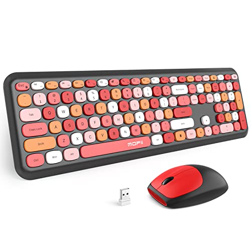 MOFII Wireless Keyboard and Mouse Combo Silent, Slim Compact 2.4G USB Full Size, Cute Keyboard 110 Keys for PC, Notebook, MacBook, Tablet, Laptop, Windows System - color: Black Colorful