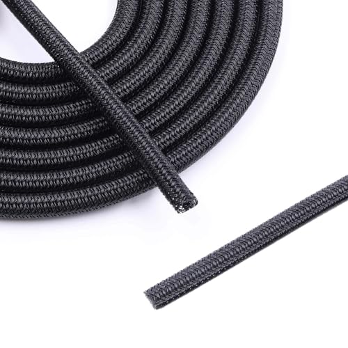 1/4" Braided Cable Sleeve - 10Ft Cat Cord Protector Split Wire Loom Tubing Flexible Self Wrapping for USB, Audio, Automotive Cord, Dog Chew Proof Cable Protector - Black - size: 1/4" - 10Ft