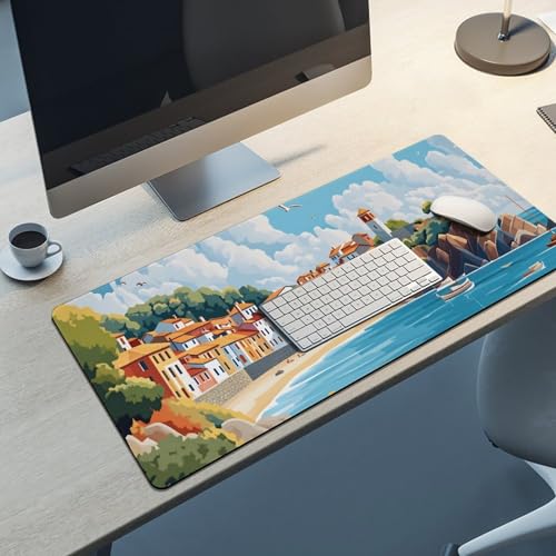 Sea Sandy Beaches Large Extended Gaming Mouse Pad (16x36in) - Durable Stitched Edges XXL Desk Mat for Keyboard and Mouse - Water Resistant & Non-Slip Rubber Base - color: black-2, size: 16x36in
