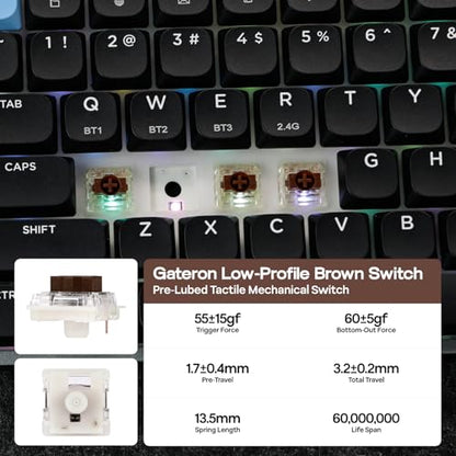 EPOMAKER Luma84 Low Profile Aluminum Mechanical Keyboard, QMK/VIA Programmable, Tri-Mode Wireless, Win/MAC/Linux Compatible, RGB Backlight (Black&Blue, Gateron Low-Profile Brown Switch) - color: Black&Blue, size: Gateron Low-Profile Brown Switch