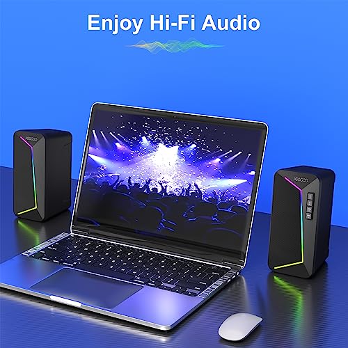 Jeecoo M30 Bluetooth Computer Speakers, RGB PC Gaming Speakers for Desktop with Crisp Stereo Sound, Dynamic LED Modes, Easy-Access Control, 10W - USB-Powered (Not 3.5mm Aux)