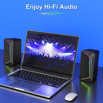 Jeecoo M30 Bluetooth Computer Speakers, RGB PC Gaming Speakers for Desktop with Crisp Stereo Sound, Dynamic LED Modes, Easy-Access Control, 10W - USB-Powered (Not 3.5mm Aux)
