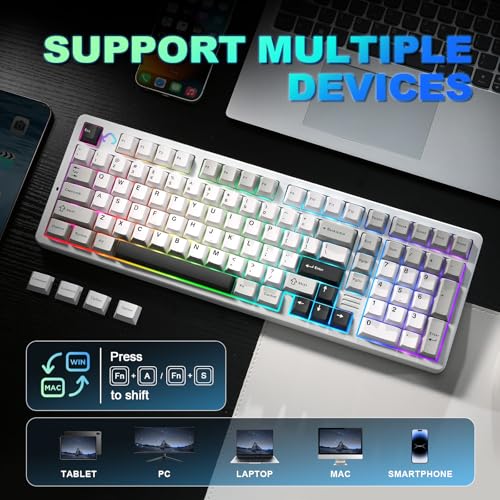 YUNZII AL98 QMK/VIA Wireless Mechanical Gaming Keyboard,Full Aluminum,BT/2.4G/USB-C, Pre-Lubed Hot Swappable Gasket Mount 1800 Layout,RGB Backlit for Win/Mac (White, Milk Switch) - color: White, size: Milk Switch