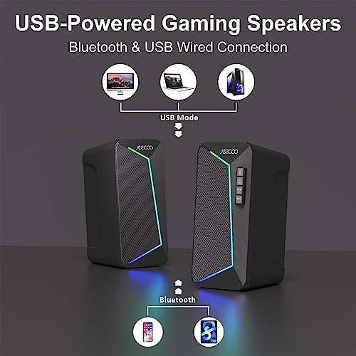 Jeecoo M30 Bluetooth Computer Speakers, RGB PC Gaming Speakers for Desktop with Crisp Stereo Sound, Dynamic LED Modes, Easy-Access Control, 10W - USB-Powered (Not 3.5mm Aux)