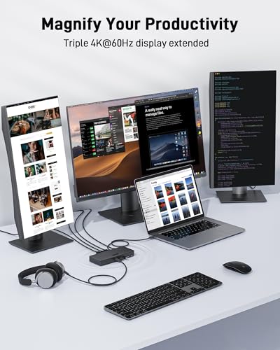 Acer 15-in-1 Laptop Docking Station Support DisplayLink Triple Monitors, USB C Docking Station, 130W Power Adapter, 10Gbps Data Transfer, 1Gbps Ethernet for MacBook Pro/Air, Acer Laptops, PC and More