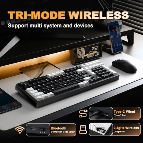 YUNZII AL98 QMK/VIA Wireless Mechanical Gaming Keyboard,Full Aluminum,BT/2.4G/USB-C, Pre-Lubed Hot Swappable Gasket Mount 1800 Layout,RGB Backlit for Win/Mac (Black, Milk Switch) - color: Black, size: Milk Switch