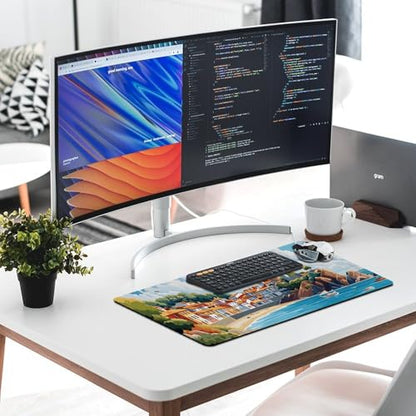 Sea Sandy Beaches Large Extended Gaming Mouse Pad (16x30in) - Durable Stitched Edges XXL Desk Mat for Keyboard and Mouse - Water Resistant & Non-Slip Rubber Base - color: black-2, size: 16x30in