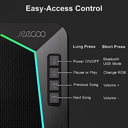 Jeecoo M30 Bluetooth Computer Speakers, RGB PC Gaming Speakers for Desktop with Crisp Stereo Sound, Dynamic LED Modes, Easy-Access Control, 10W - USB-Powered (Not 3.5mm Aux)