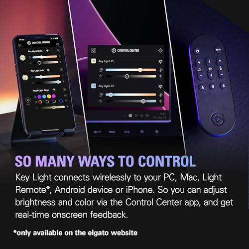 Elgato Key Light - Professional 2800 lumens Studio Light with Desk clamp for Streaming, Recording and Video Conferencing, Temperature and Brightness app-Adjustable on Mac, PC, iOS, Android