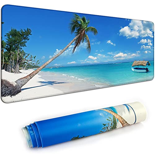 Desk Mat,Large Mouse Pad 35''×15.6'' XXL Extended Gaming Mouse Pad Mat with Non-Slip Base Stitched Eges Mousepad for Computer,Office,Keyboard and Laptop - Palm Sea - color: C2-Palm Sea