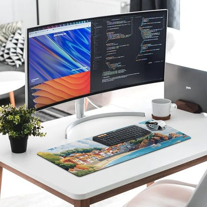 Sea Sandy Beaches Large Extended Gaming Mouse Pad (12x31.5in) - Durable Stitched Edges XXL Desk Mat for Keyboard and Mouse - Water Resistant & Non-Slip Rubber Base - color: black-2, size: 12x31.5in